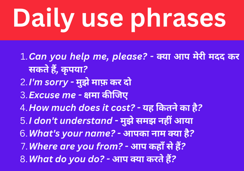 Daily use phrases with hindi meaning